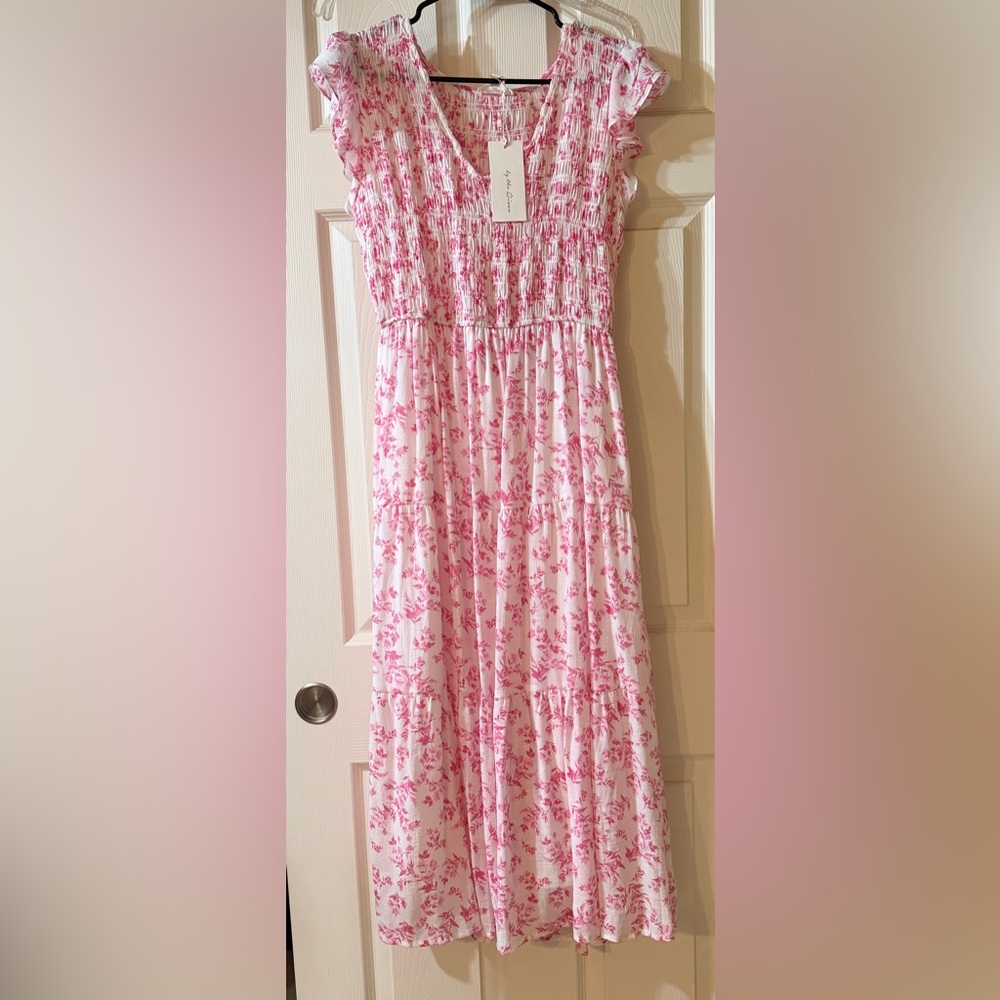 Elegant Pink Floral Midi Dress